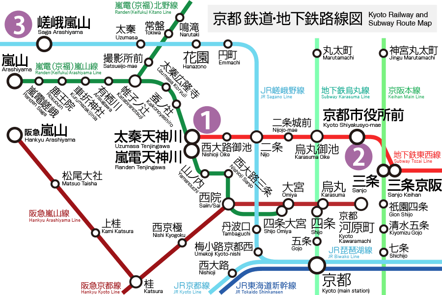 京都市中心部　鉄道路線図