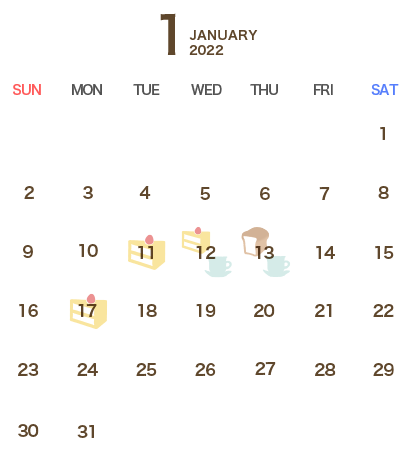 T's Miyabi（ティーズ ミヤビ）営業カレンダー2022年1月