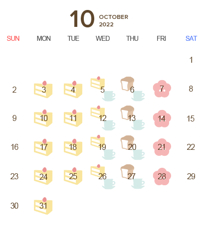 T's Miyabi（ティーズ ミヤビ）営業カレンダー10月