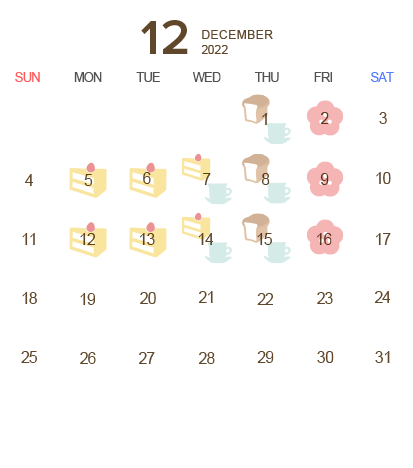 T's Miyabi（ティーズ ミヤビ）営業カレンダー12月