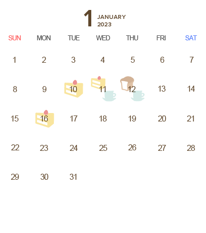 T's Miyabi（ティーズ ミヤビ）営業カレンダー2023年1月