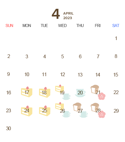 T's Miyabi（ティーズ ミヤビ）営業カレンダー4月