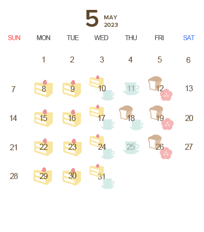 T's Miyabi（ティーズ ミヤビ）営業カレンダー5月