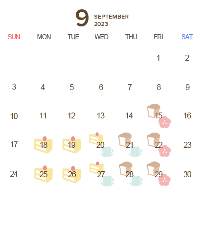T's Miyabi（ティーズ ミヤビ）営業カレンダー9月